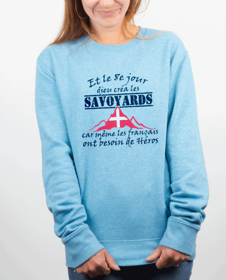 Pull Femme bleu ciel DIEU CREA LES SAVOYARDS