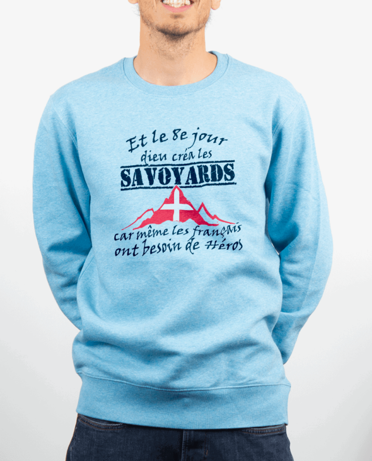 Pull Homme bleu ciel DIEU CREA LES SAVOYARDS