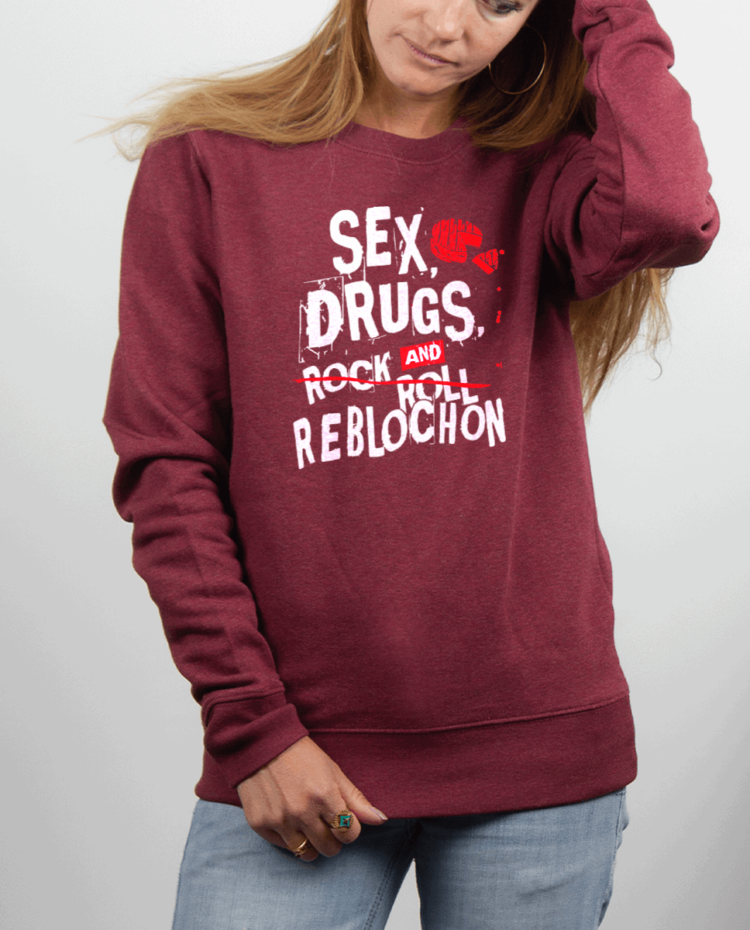 Pull femme rouge Bordeau SEX DRUGS AND REBLOCHON