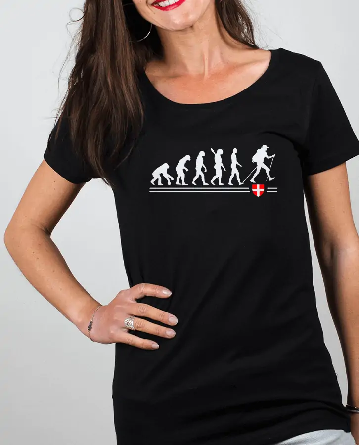T shirt Femme Noir evolution randonneur