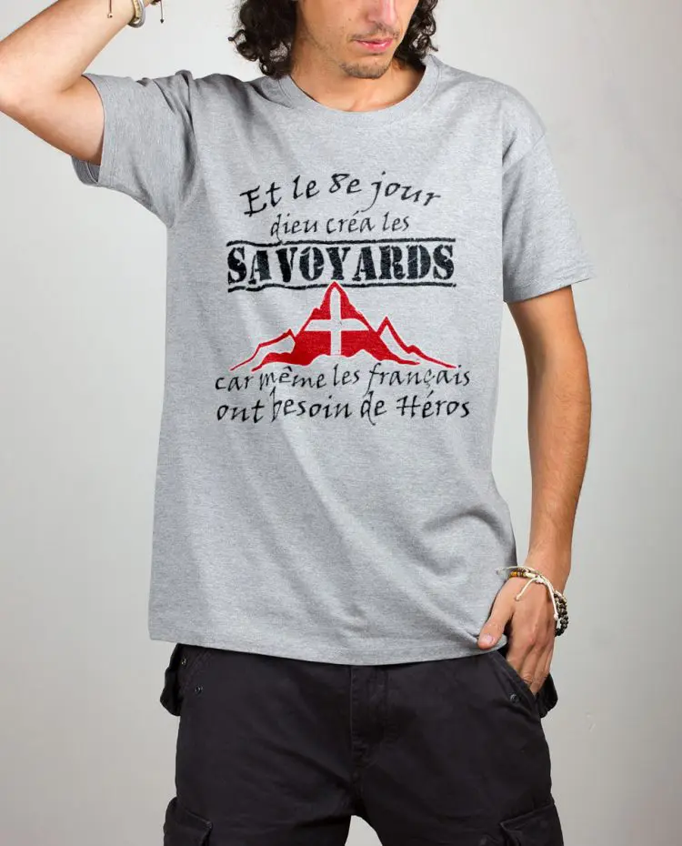 T shirt gris homme Dieu crea les savoyards