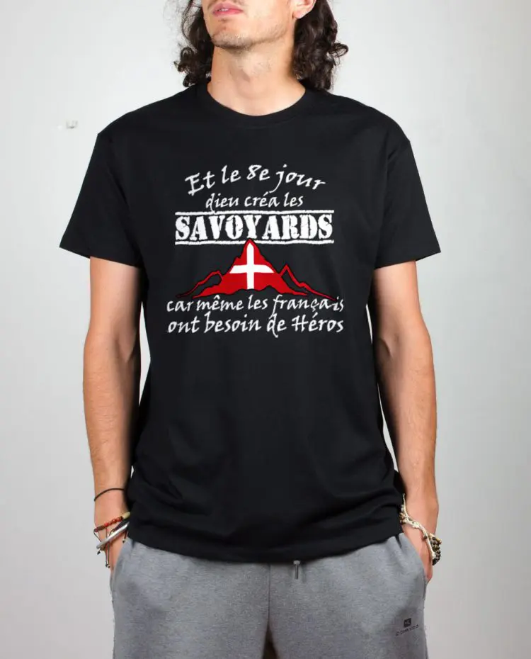 T shirt noir homme Dieu crea les savoyards