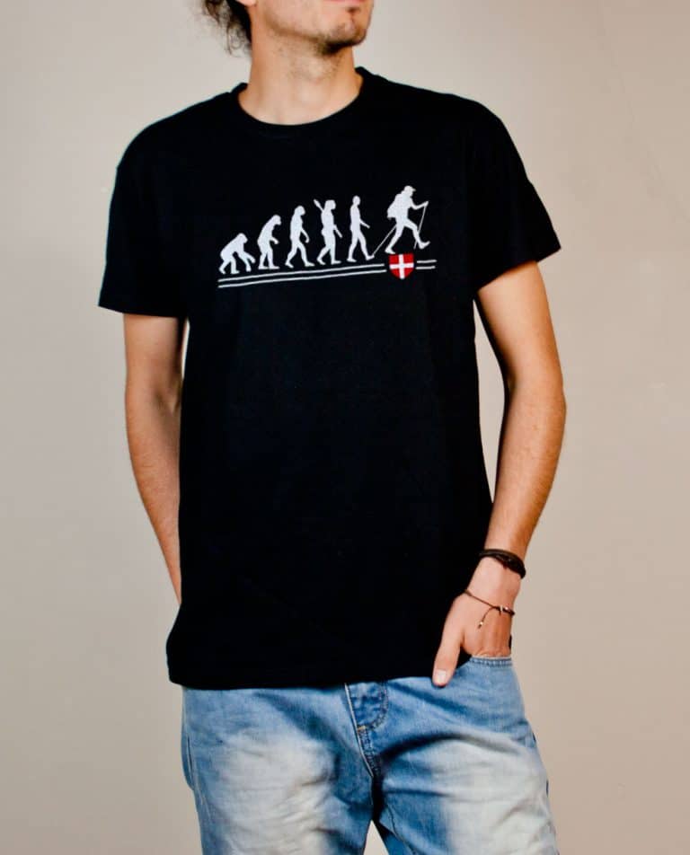 T-shirt Rando : évolution de l'homme en randonneur homme noir
