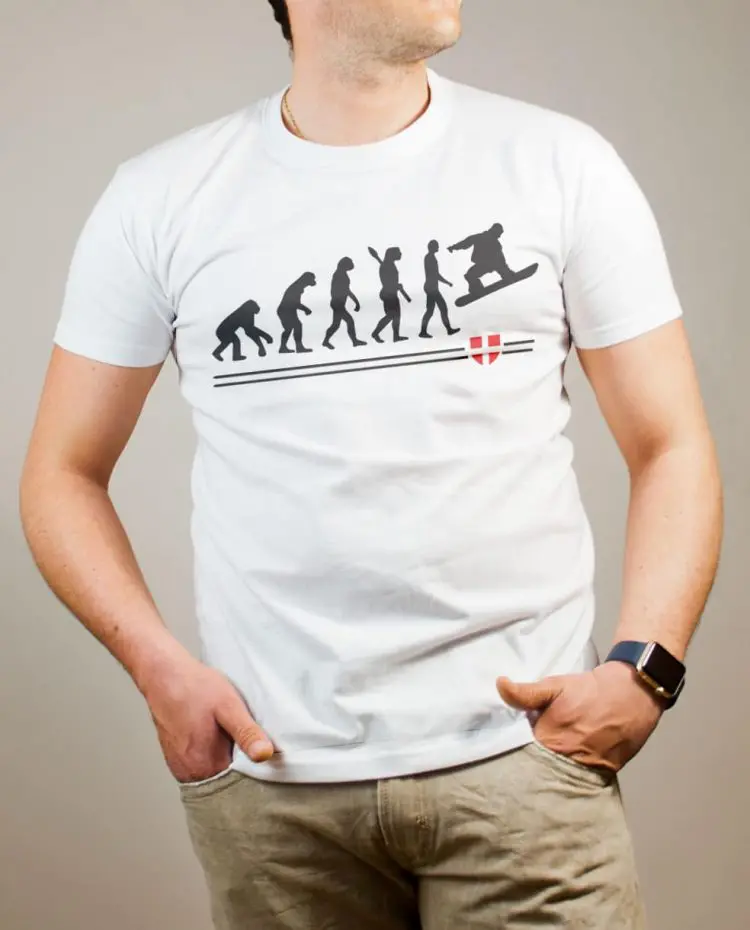 T-shirt Snowboard : Évolution de l'homme en snowboarder homme blanc