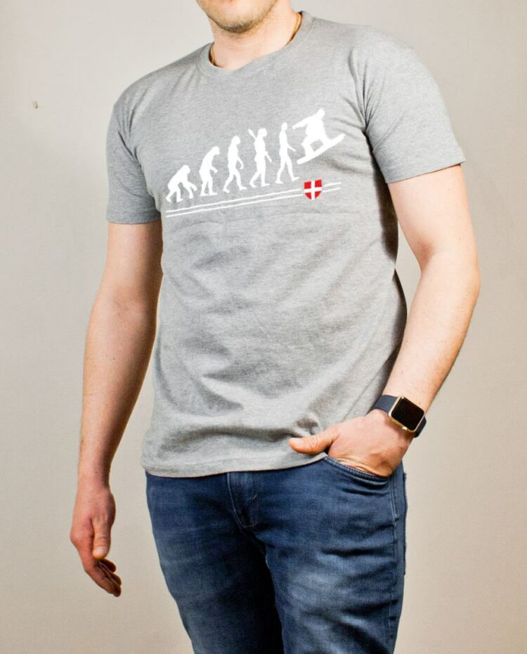 T-shirt Snowboard : Évolution de l'homme en snowboarder homme gris