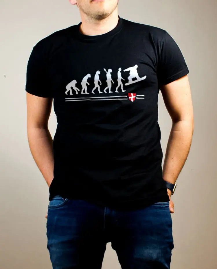 T-shirt Snowboard : Évolution de l'homme en snowboarder homme noir