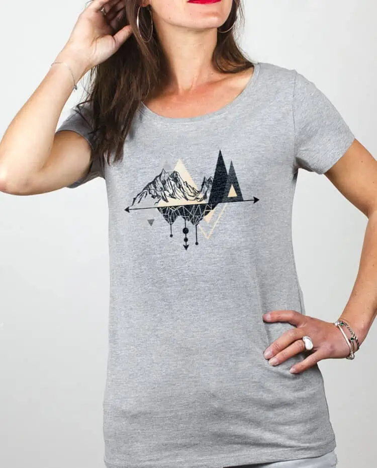 T shirt Femme Gris dessin Montagne