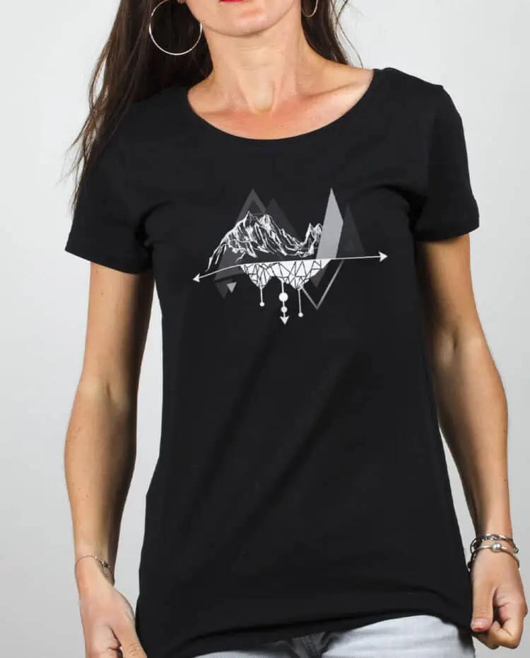 T shirt Femme Noir dessin Montagne