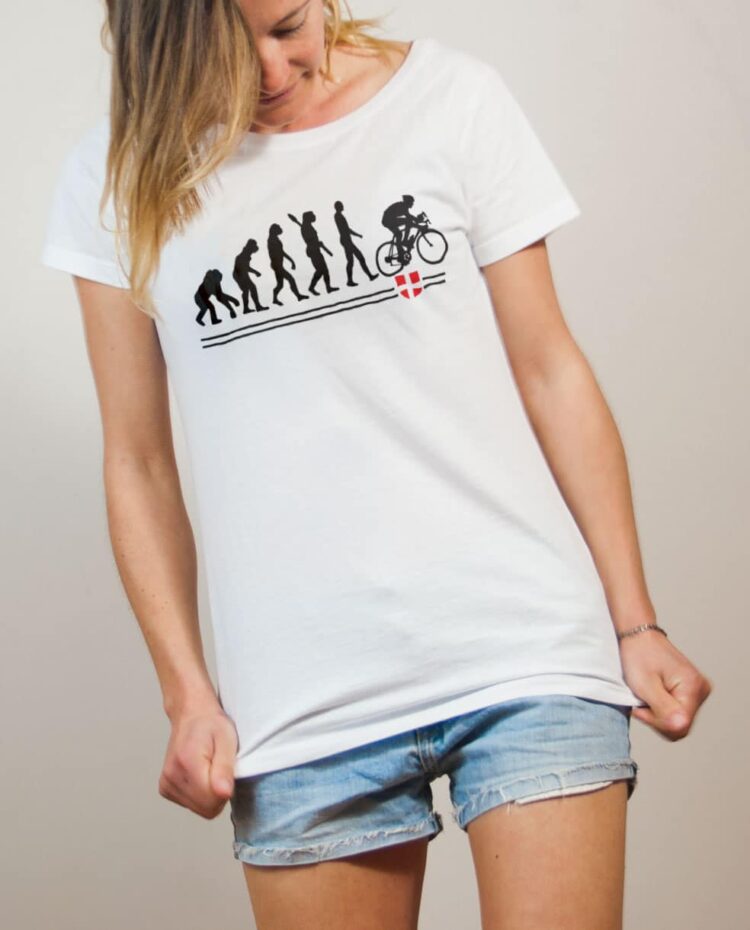 T-shirt Cyclisme : Évolution de l'homme en cycliste femme blanc