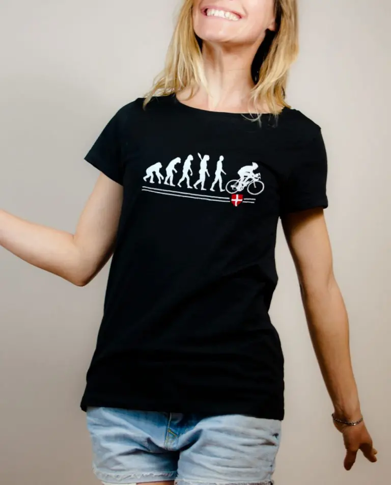 T-shirt Cyclisme : Évolution de l'homme en cycliste femme noir