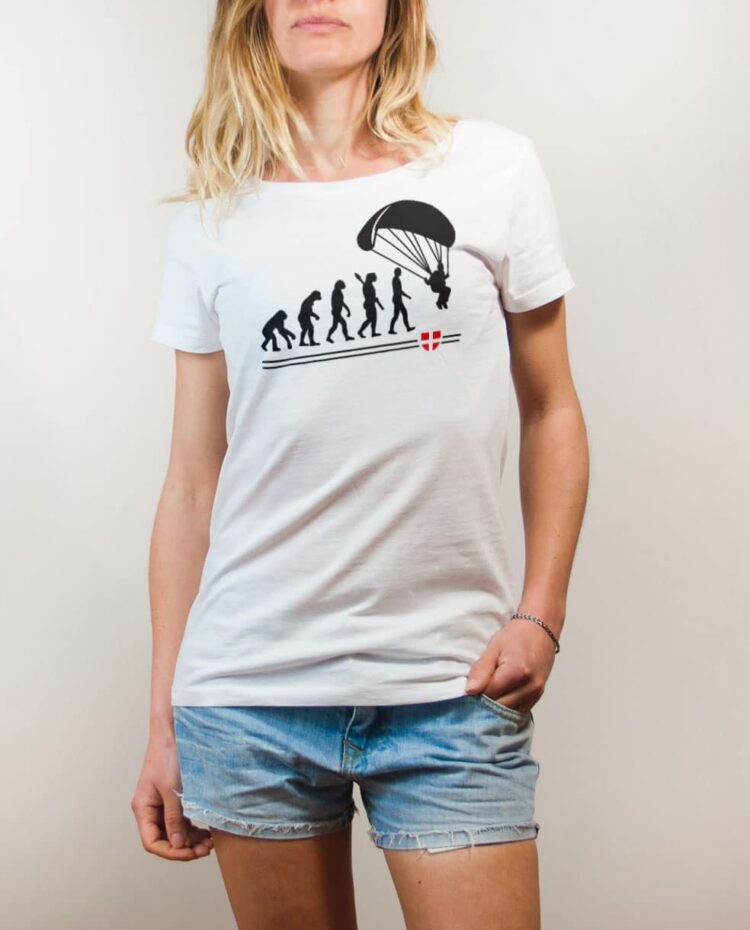 T-shirt Parapente : Évolution de l'homme en parapentiste femme blanc