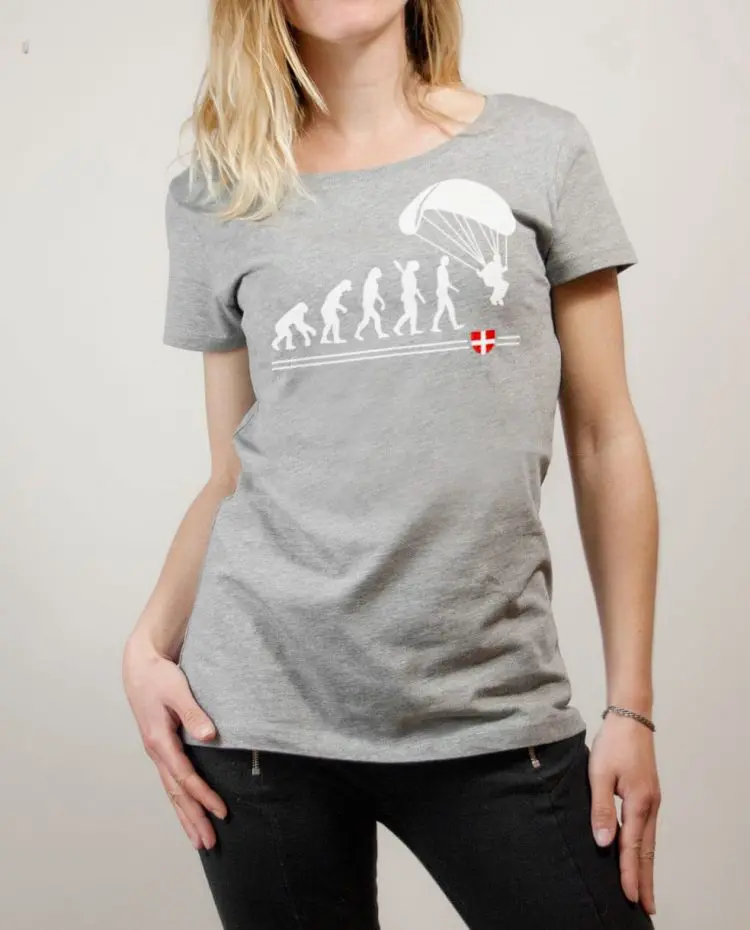 T-shirt Parapente : Évolution de l'homme en parapentiste femme gris