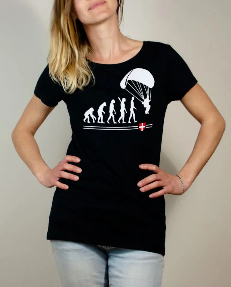 T-shirt Parapente : Évolution de l'homme en parapentiste femme noir