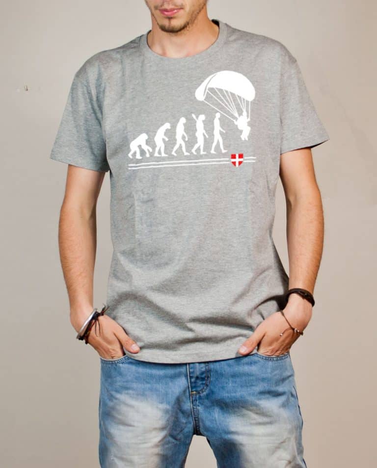 T-shirt Parapente : Évolution de l'homme en parapentiste homme gris