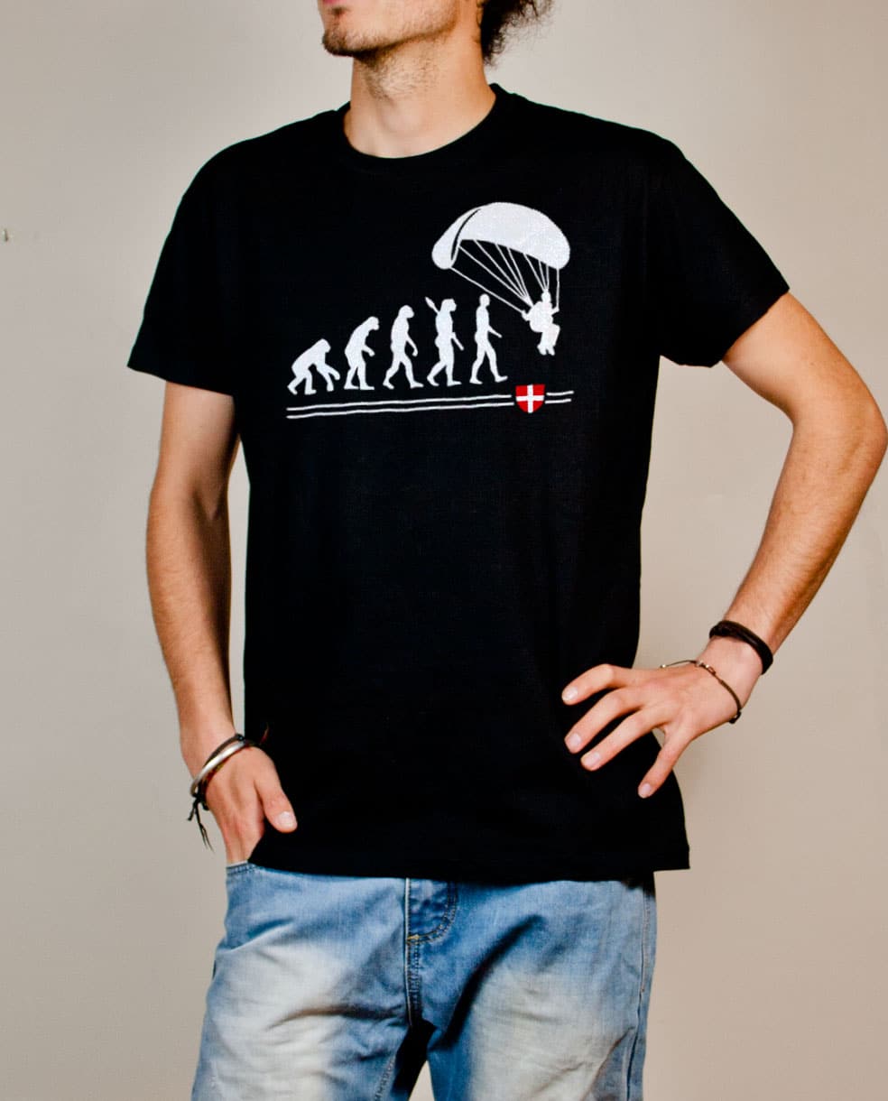 T-shirt Parapente : Évolution de l'homme en parapentiste homme noir