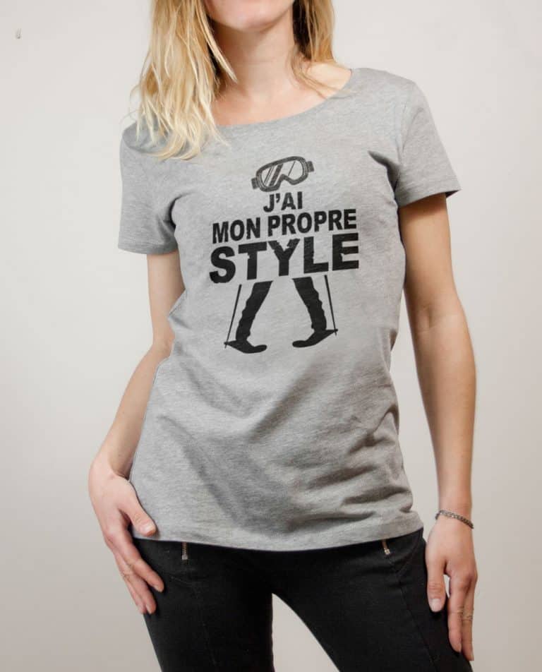 T-shirt Ski : J'ai mon propre style femme gris