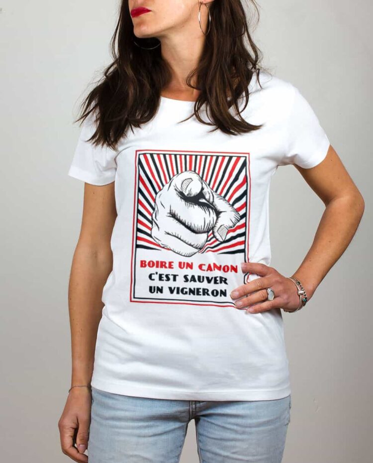 T shirt Blanc femme boire un canon vigneron