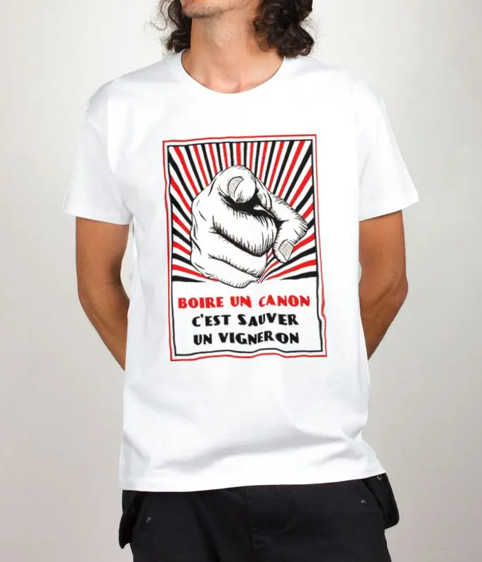 T shirt Blanc homme boire un canon vigneron