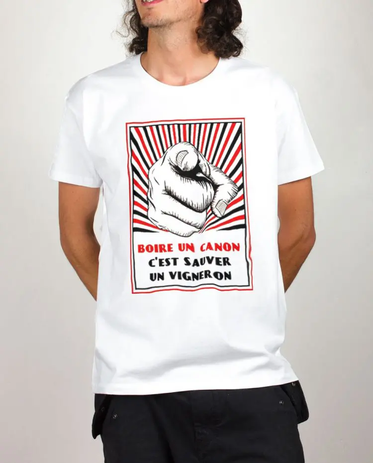 T shirt Blanc homme boire un canon vigneron