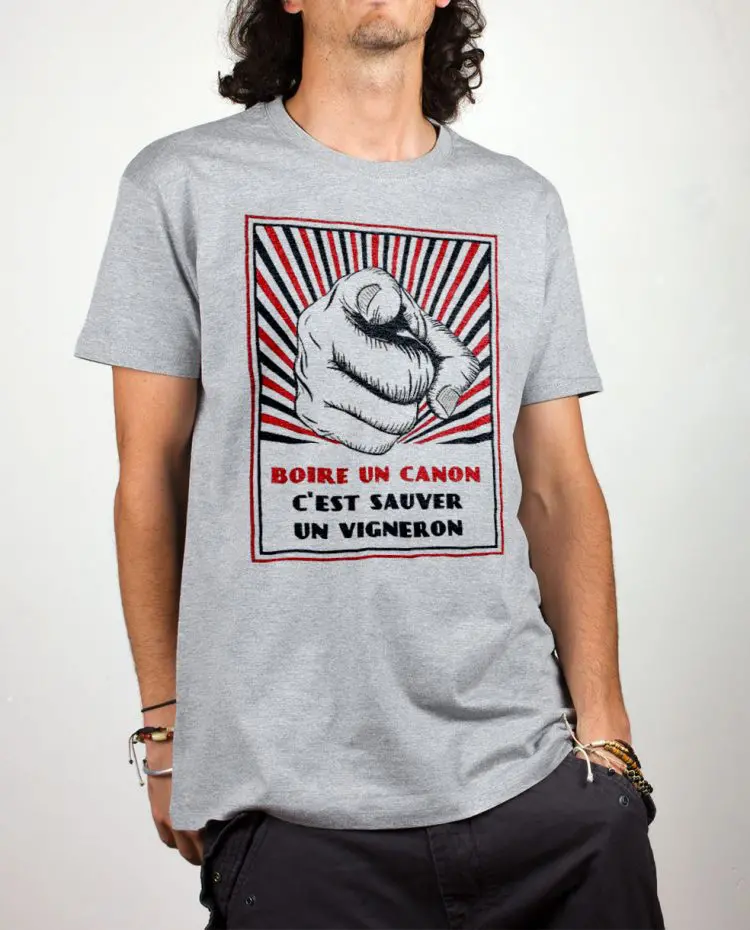 T shirt gris homme boire un canon vigneron