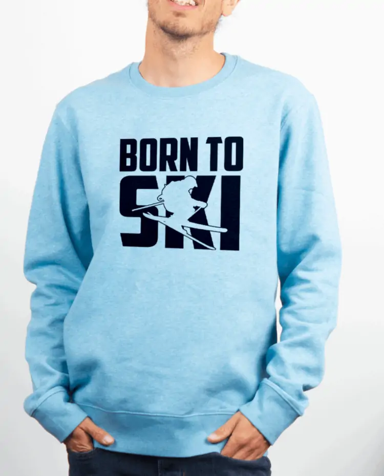 Pull Homme Bleu Ciel BORN TO SKI