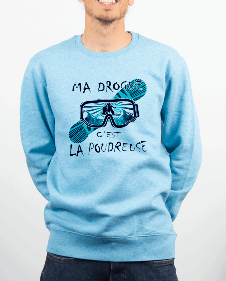 Pull Homme bleu ciel MA DROGUE CEST LA POUDREUSE SNOW