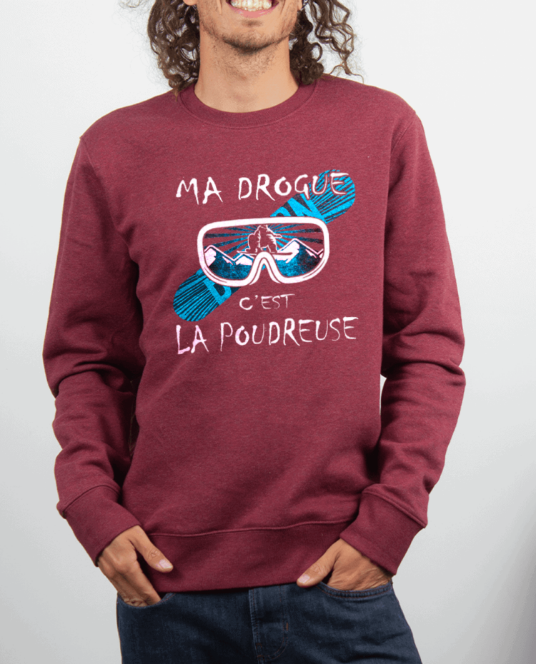 Pull Homme rouge Bordeau MA DROGUE CEST LA POUDREUSE SNOW