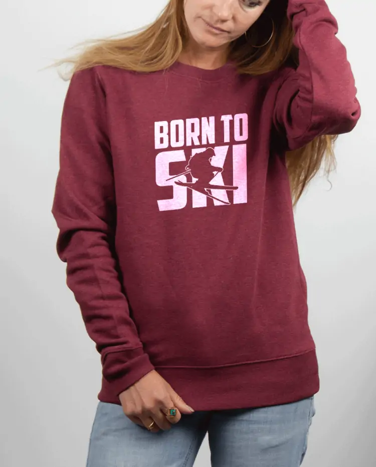 Pull femme rouge Bordeau BORN TO SKI