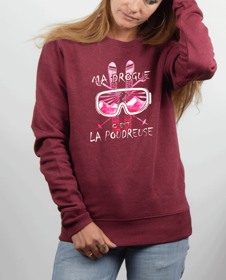 Pull femme rouge Bordeau MA DROGUE CEST LA POUDREUSE SKI