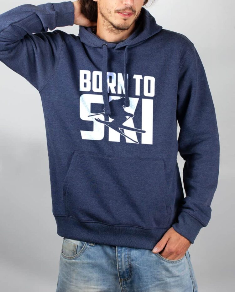 Sweat Bleu chine homme Born to Ski