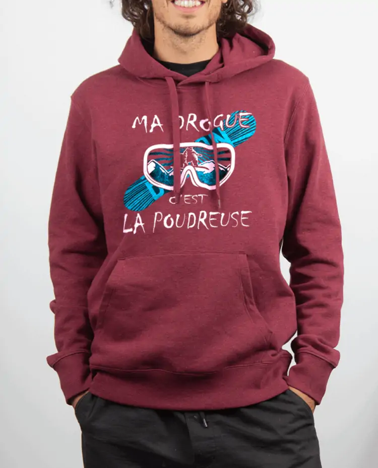 Sweat Homme Rouge bordeau MA DROGUE CEST LA POUDREUSE SNOW