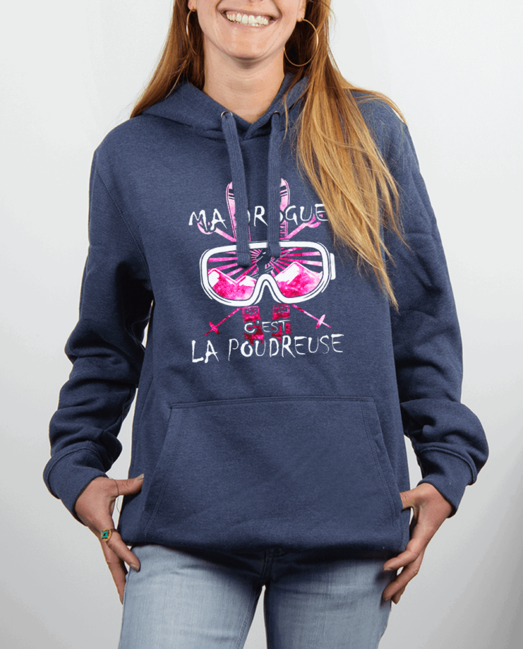 Sweat femme Bleu Jean MA DROGUE CEST LA POUDREUSE SKI