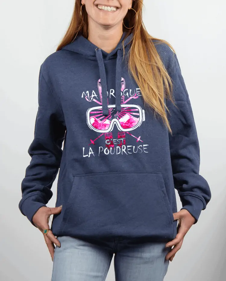 Sweat femme Bleu Jean MA DROGUE CEST LA POUDREUSE SKI