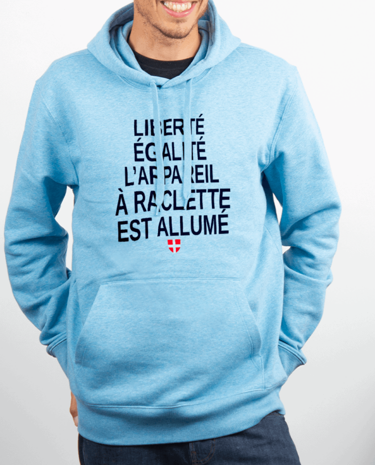 Sweat homme Bleu cie LIBERTE EGALITE LAPPAREIL A RACLETTE EST ALLUME