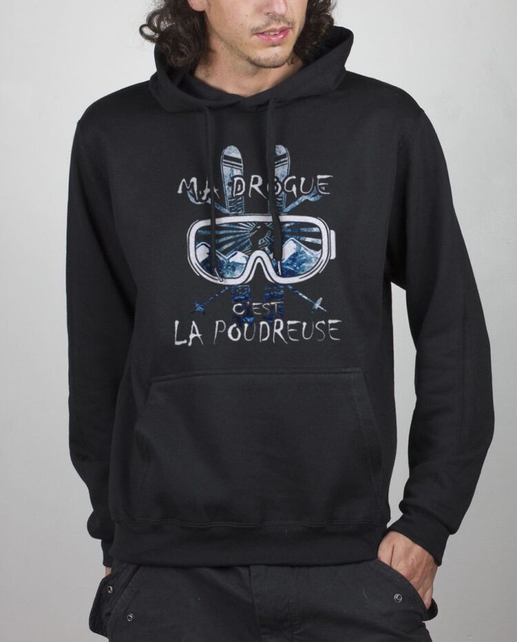 sweat noir Homme Ma drogue poudreuse SKI