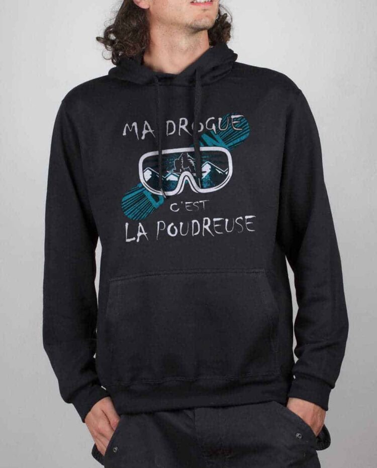 sweat noir Homme Ma drogue poudreuse SNOW