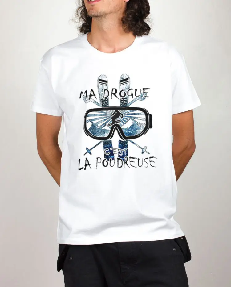 t shirt blanc Homme ma drogue poudreuse Ski