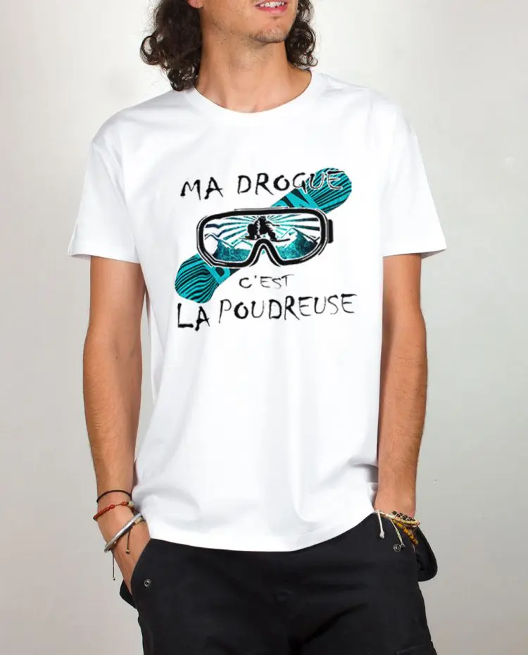 t shirt blanc homme ma drogue poudreuse SNOW