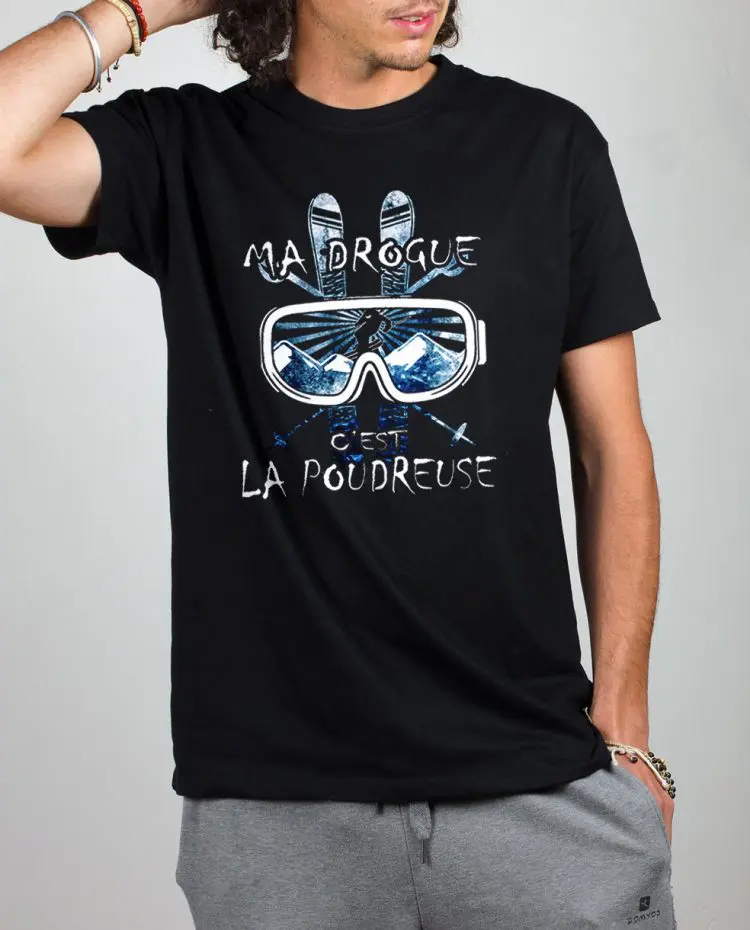 t shirt noir Homme ma drogue poudreuse Ski