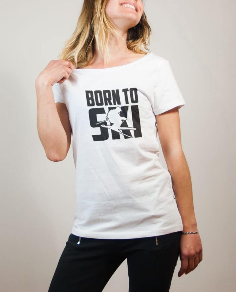 T-shirt Savoie : Born to Ski femme blanc