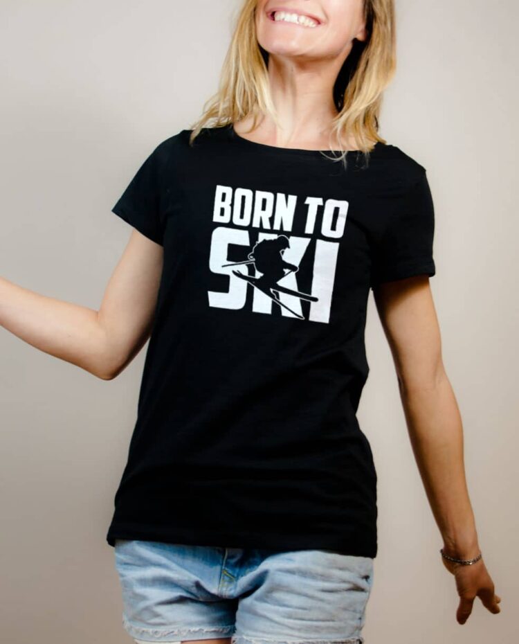 T-shirt Savoie : Born to Ski femme noir