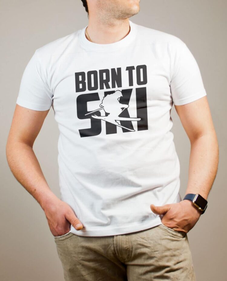 T-shirt Savoie : Born to Ski homme blanc