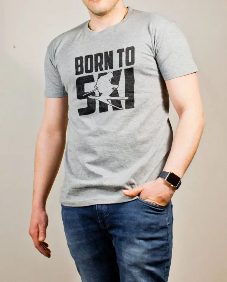 T-shirt Savoie : Born to Ski homme gris
