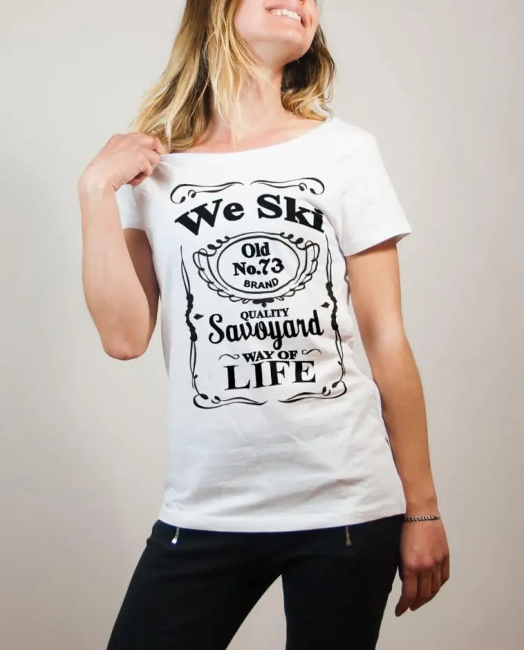 T-shirt Savoie : We Ski 73 ( Whiskey Jack Daniel's) femme blanc