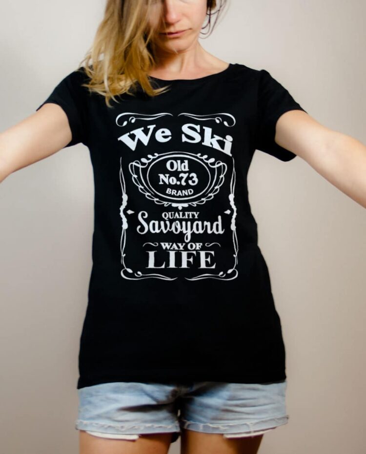 T-shirt Savoie : We Ski 73 ( Whiskey Jack Daniel's) femme noir