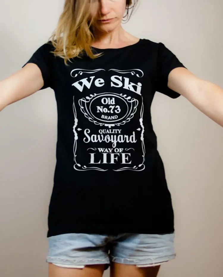 T-shirt Savoie : We Ski 73 ( Whiskey Jack Daniel's) femme noir