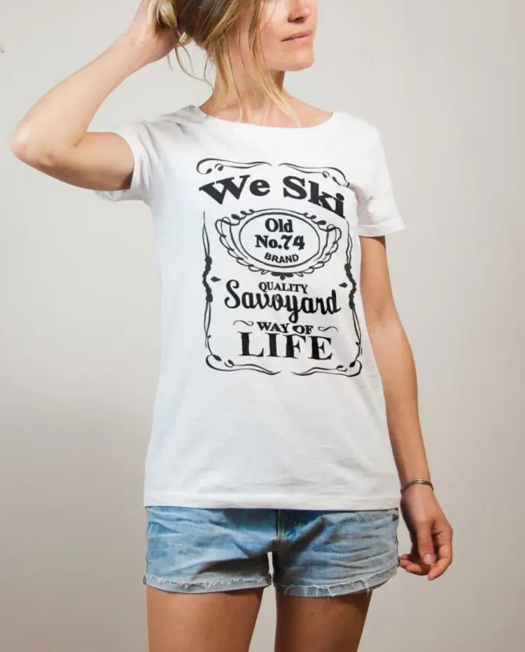 T-shirt Haute-Savoie : We Ski 74 ( Whiskey Jack Daniel's) femme blanc