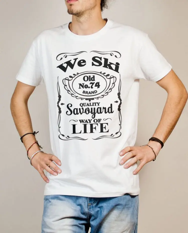 T-shirt Haute-Savoie : We Ski 74 ( Whiskey Jack Daniel's) homme blanc