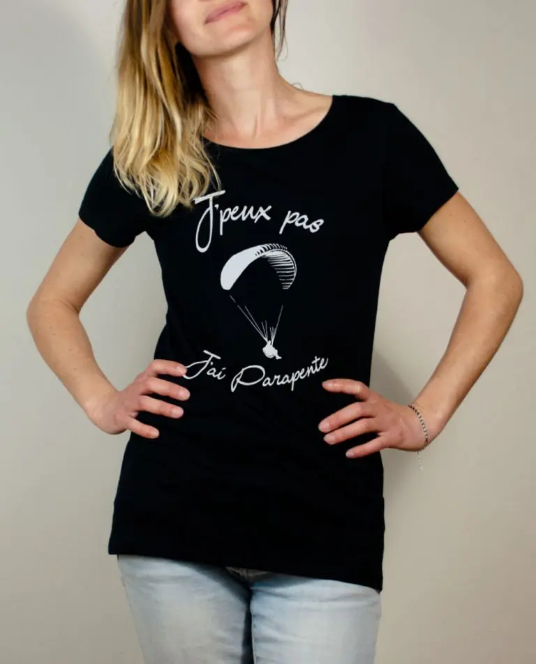 T-shirt Savoie : J'peux pas J'ai Parapente femme noir