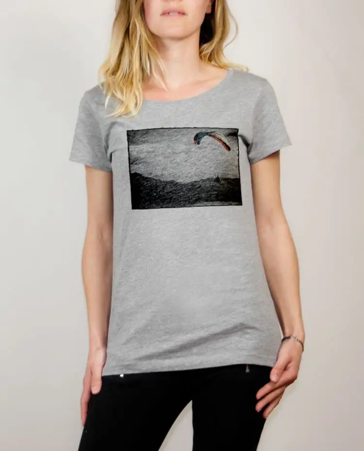 T-shirt Parapente paysage femme gris